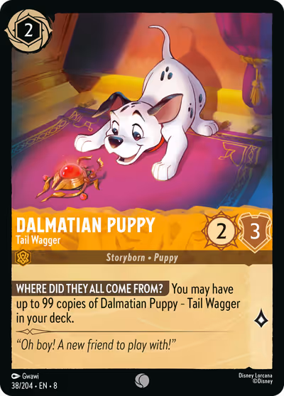 Dalmatian Puppy - Tail Wagger #38 — Reign of Jafar (Common) · Disney Lorcana
