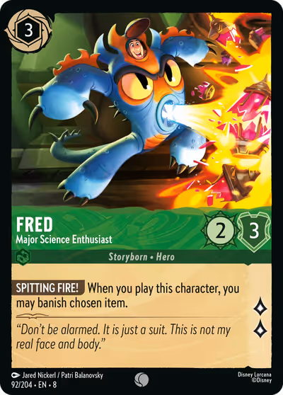 Fred - Major Science Enthusiast #92 — Reign of Jafar (Common) · Disney Lorcana