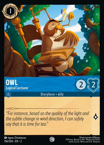 Owl - Logical Lecturer #156 — Rise of the Floodborn (Common) · Disney Lorcana