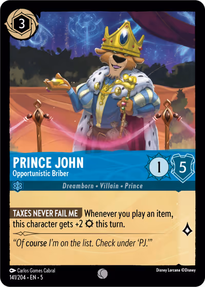 Prince John - Opportunistic Briber #141 — Shimmering Skies (Common) · Disney Lorcana