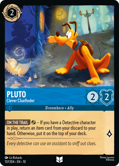 Pluto - Clever Cluefinder #157 — Whispers in the Well (Uncommon) · Disney Lorcana