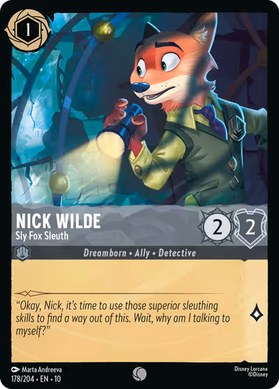 Nick Wilde - Sly Fox Sleuth #178 — Whispers in the Well (Common) · Disney Lorcana