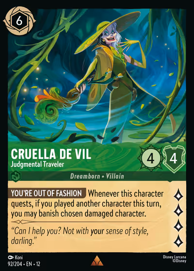 Cruella De Vil - Judgmental Traveler #92 — Wilds Unknown (Rare) · Disney Lorcana